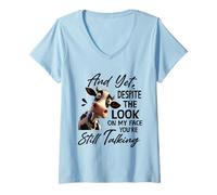 Femme Une Vache et pourtant, malgré l'expression sur Mon Visage, tu ES Toujours en Train de Parler T-Shirt avec Col en V
