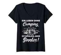 Femme Une Vie sans Camping est Possible mais sans Sens T-Shirt avec Col en V