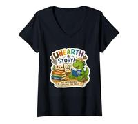 Femme Unearth a Story Summer Library Reading 2026 Dinosaur Prize T-Shirt avec Col en V