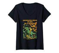 Femme Unemployed Friend at 14h - Drôle Dinosaure UFO Chaos Design T-Shirt avec Col en V