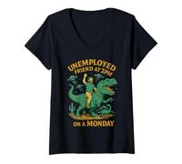 Femme Unemployed Friend at 14h - Drôle Dinosaure UFO Chaos Design T-Shirt avec Col en V