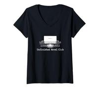 Femme Unfinished Novel Club - Poetcore Littéraire Auteur Bookish T-Shirt avec Col en V