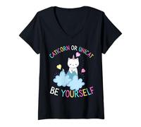 Femme Unicat Or Caticorn Who Cares Be Yourself Licorne Drôle Chat T-Shirt avec Col en V