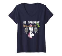 Femme Unicorn Bat Fairytale Be Different T-Shirt avec Col en V, Bleu Marine, S