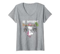 Femme Unicorn Bat Fairytale Be Different T-Shirt avec Col en V, Gris Chiné, XL