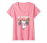 Femme Unicorn Bat Fairytale Be Different T-Shirt avec Col en V, Rose, XL