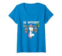 Femme Unicorn Bat Fairytale Be Different T-Shirt avec Col en V, Saphir, L