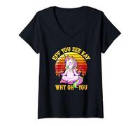 Femme Unicorn Yoga Vintage Eff You See Kay Why Oh U T-Shirt avec Col en V