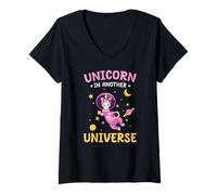Femme Unicorne D’Un Autre Univers Fantaisie Cosmique Animée T-Shirt avec Col en V