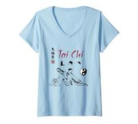 Femme Uniforme de Tai Chi / Tenue de Tai Chi / Calligraphie Tai Chi Chuan T-Shirt avec Col en V