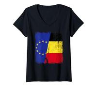 Femme Union européenne Belgique Demi-drapeau Union européenne Maillot belge T-Shirt avec Col en V