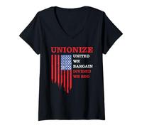 Femme Unionize: United We Bargain, Divided We Beg - Labor Union T-Shirt avec Col en V