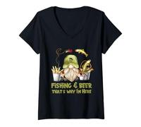 Femme Unique Angler GNOME - Fishing and Beer That`s Why I´m Here T-Shirt avec Col en V