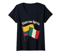 Femme Unir Deux Esprits Colombie Italie Patrimoine Fierté des Deux T-Shirt avec Col en V