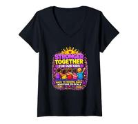 Femme Unis pour nos Enfants Communauté de Conception Graphique Communautés T-Shirt avec Col en V
