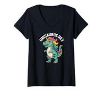 Femme Unisaurus Rex Rainbow Unicorn Dinosaur Fun T-Shirt avec Col en V