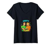 Femme Unity Team Positive Support Community Design T-Shirt avec Col en V