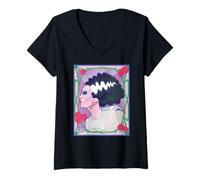 Femme Universal Monsters Bride Rose Frame Decoupage T-Shirt avec Col en V