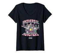 Femme Universal Monsters Classic Monsters Group Portrait T-Shirt avec Col en V