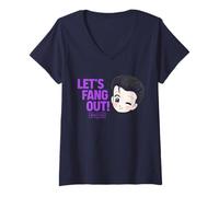 Femme Universal Monsters Cute Anime Dracula Let’s Fang Out! T-Shirt avec Col en V