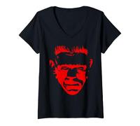 Femme Universal Monsters Frankenstein Bold Icon Front & Back T-Shirt avec Col en V