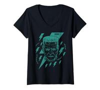 Femme Universal Monsters Frankenstein Retro Goth Lightning T-Shirt avec Col en V
