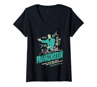 Femme Universal Monsters Frankenstein Retro Goth Wicked Hour T-Shirt avec Col en V