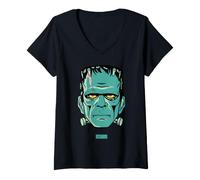Femme Universal Monsters Frankenstein Vintage Portrait T-Shirt avec Col en V