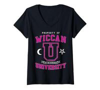 Femme Université Wiccan Hex The Patriarchy Vintage Witch Varsity T-Shirt avec Col en V