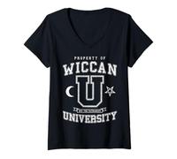Femme Université Wiccan Hex The Patriarchy Vintage Witch Varsity T-Shirt avec Col en V
