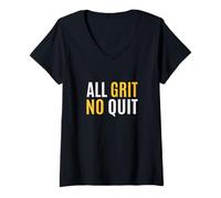 Femme University Varsity-Gold All Grit - No Quit Yellow T-Shirt avec Col en V