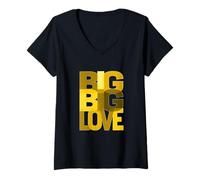 Femme University Varsity-Gold Big-Big-Love Varsity-Gold T-Shirt avec Col en V