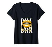 Femme University Varsity-Gold, C'est inscrit dans Mon ADN T-Shirt avec Col en V