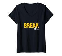 Femme University Varsity-Gold Color Break/Free Yellow T-Shirt avec Col en V