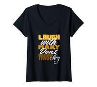 Femme University Varsity-Gold Color Riez mais ne Vous fiez Pas T-Shirt avec Col en V
