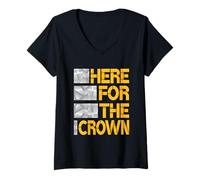 Femme University Varsity-Gold Here for The Crown Graphique Jaune T-Shirt avec Col en V