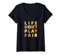 Femme University Varsity-Gold Life Don't Play Fair Varsity-Gold T-Shirt avec Col en V