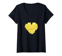 Femme University Varsity-Gold Love Your Self Notes Jaune T-Shirt avec Col en V