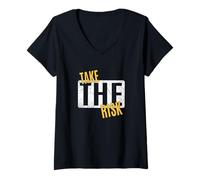 Femme University Varsity-Gold Take The Risk Varsity-Gold Graphic T-Shirt avec Col en V