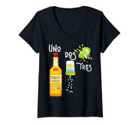 Femme Uno Dos Tres Boisson drôle Tequila Sel Citron Vert T-Shirt avec Col en V