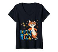 Femme Unspoken Rizz Cool Cat Mid Century Modern Années 50 T-Shirt avec Col en V