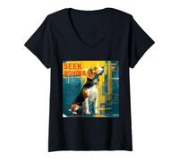 Femme Urban Explorer Beagle avec des éléments de Paysage Urbain T-Shirt avec Col en V
