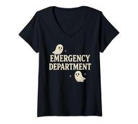 Femme Urgences d'Halloween - Motif fantôme mignon T-Shirt avec Col en V