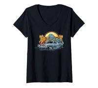 Femme US Cars - Voiture Classique T-Shirt avec Col en V