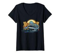 Femme US Cars - Voiture Classique T-Shirt avec Col en V