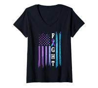 Femme US Flag Suicide Prevention Awareness Fight Wear Purple T-Shirt avec Col en V