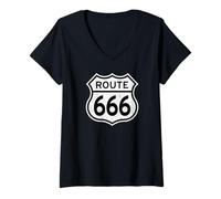 Femme US Route 666 Panneau Routier Devil Highway AKA Route 491 T-Shirt avec Col en V