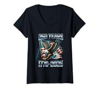 Femme USA 250 Ans 1776-2026 Drapeau américain rétro Bootleg Eagle T-Shirt avec Col en V