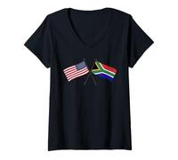 Femme USA Afrique du Sud Crossed Flags American South African Jersey T-Shirt avec Col en V