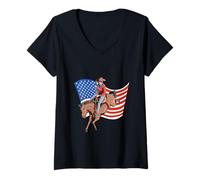Femme USA American Texas Horseman T-Shirt avec Col en V